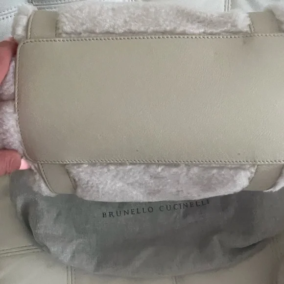 NWT 2PC Set Shopper Bad Monili Italy Wool Cashmere Fleecy Fur effect beige - Picture 8 of 12